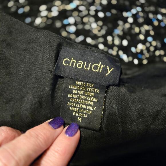 Chaudry Silk Beaded Gown black tie Elegant Whimsigoth Dark Feminine Fairy Grunge - Picture 14 of 16